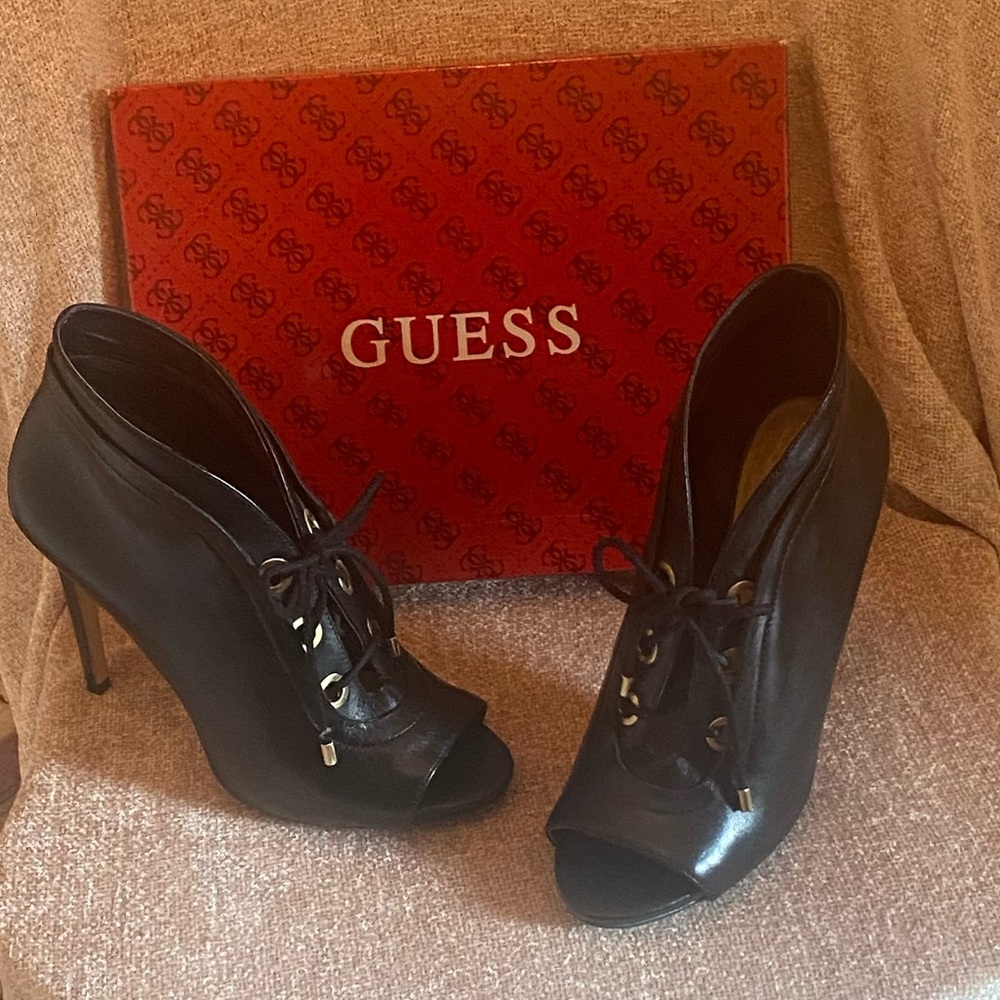 Guess Black Leather Open-toe Booties- Sz 8